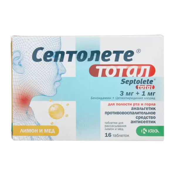 Септолете тотал табл. д/расс. лимон и мед 3 мг+1 мг х16
